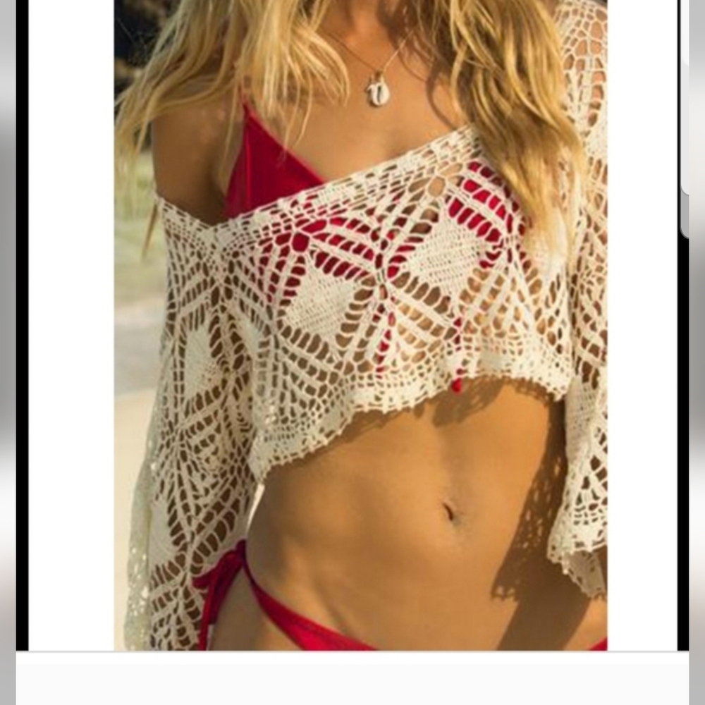 NWT L*Space Cody Crochet Summer Beach Swim Crop Top Coverup